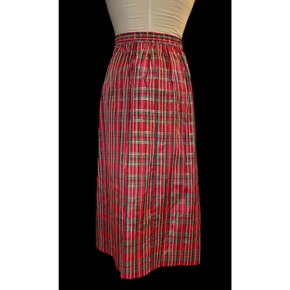 Karen Scott Tartan Plaid Skirt Sz. 16 Satin Midi/Ankle Length Pull On Holidays - Picture 6 of 9